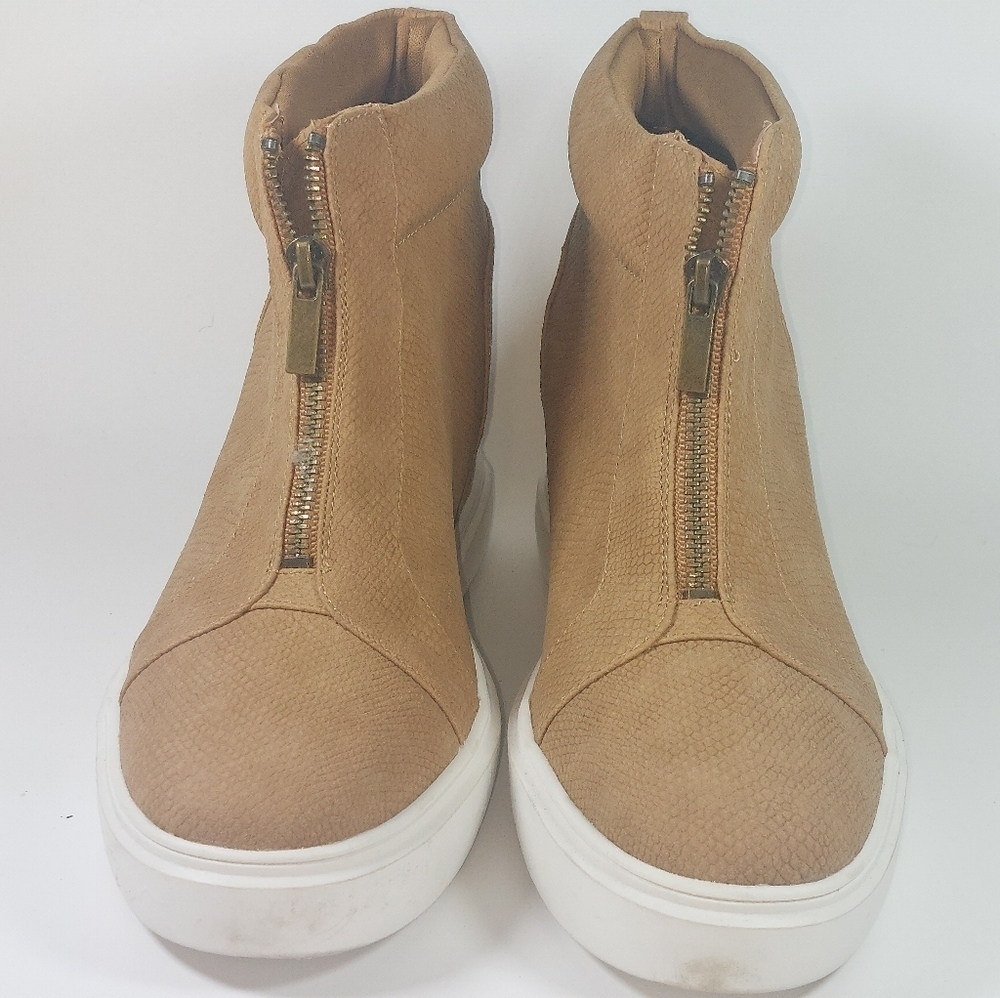 MIX NO. 6 Brunella Wedge Zip Up Sneakers Shoes SIZE 9M Tan